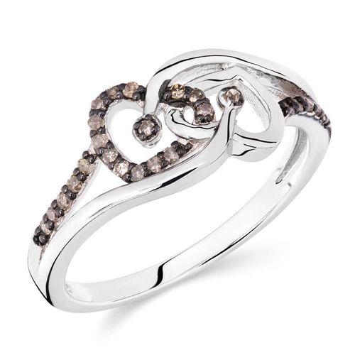 Anel em Prata 925 Corações Entrelaçados com Diamantes Champagnes 143415