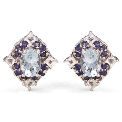 Par de Brinco em Prata 925 com Água Marinha e Iolitas 196839