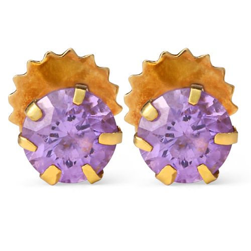 Par de Brinco em Ouro Amarelo Infantil Solitário com Zircônia Lilás 199443