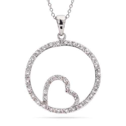 Pingente em Prata 925 Circulo e Coração com Zircônias 183484 Pingente em Prata 925 Circulo e Coração com Zircônias 183484