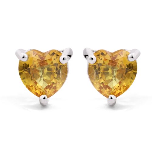 Par de Brinco em Prata 925 Corações de Safiras Amarelas 123159
