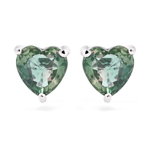 Par de Brincos em Prata 925 com Corações de Safiras Verdes 123160 Par de Brincos em Prata 925 com Corações de Safiras Verdes 123160
