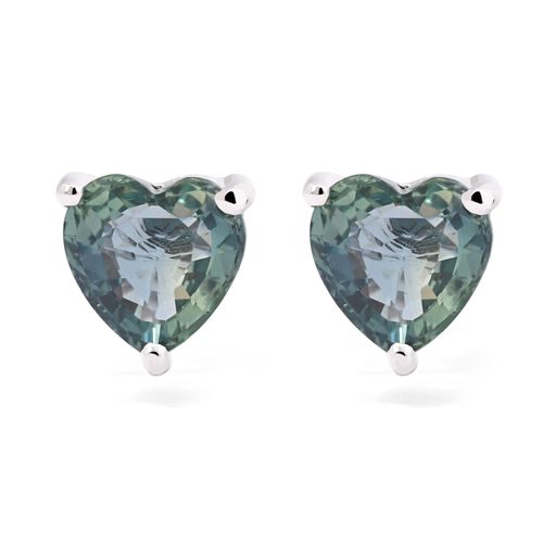 Par de Brinco em Prata 925 Corações de Safiras Verdes 123161