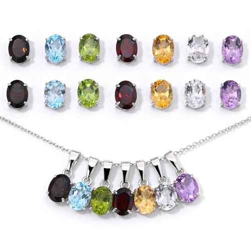 Kit em Prata 925 com Brincos e Pingentes com Pedras Brasileiras 119528