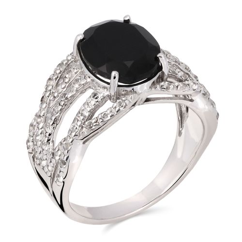 Anel em Prata 925 com Ônix com Topázios Brancos 157320