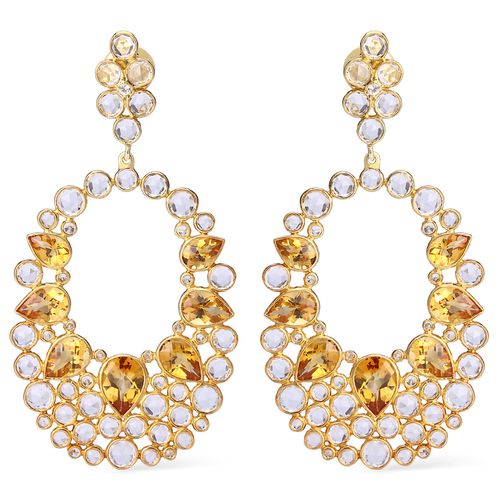 Par de Brinco Linha Setara em Prata 925 com Citrinos e Topázios Brancos 198972