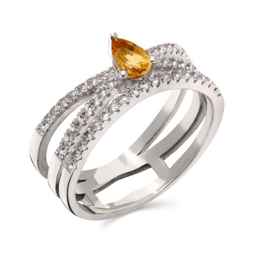 Anel em Prata 925 com Citrino Gota e Zircônias 151427