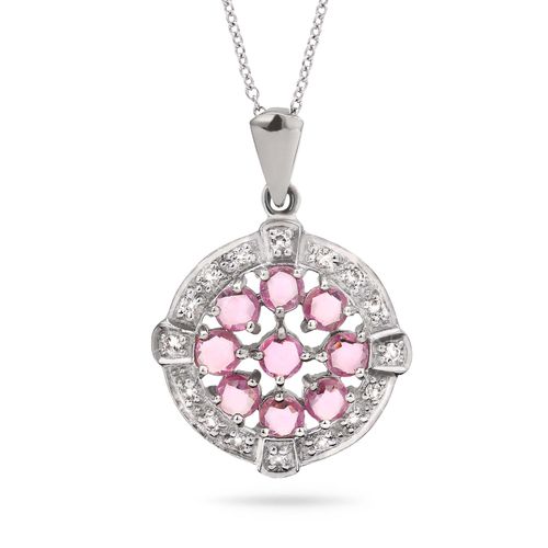 Pingente em Prata 925 com Safiras Rosas e Topázios Brancos 159372