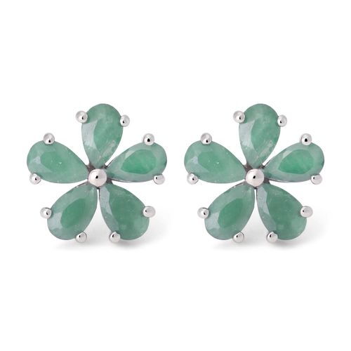 Par de Brinco em Prata 925 Flor com Esmeraldas 198556