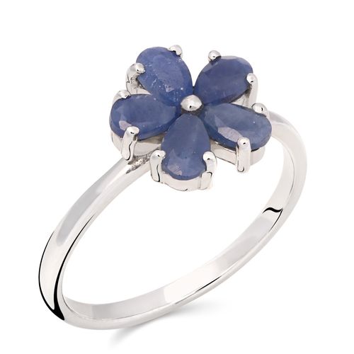 Anel em Prata 925 Flor com Safiras Azuis 198558