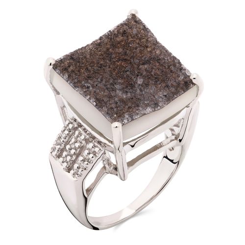 Anel em Prata 925 com Ágata Glitter e Tópazios Brancos 156272 Anel em Prata 925 com Ágata Glitter e Tópazios Brancos 156272