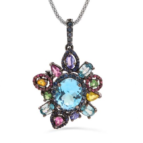 Pingente Linha Premium em Prata 925 Topazios Azuis, Granadas Verdes,Safiras Coloridas e Tanzanitas 181499