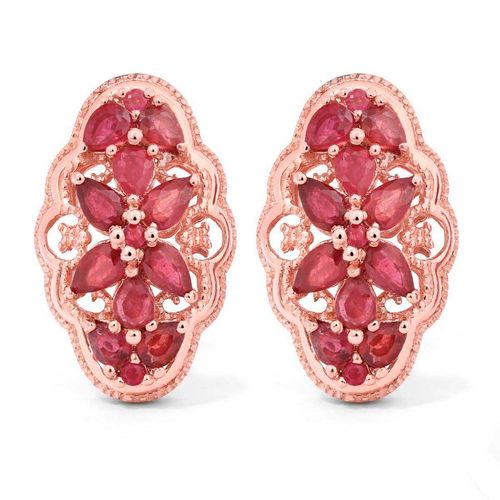 Par de Brinco em Prata 925 Floral com Rubis 177131