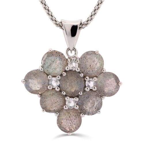 Pingente em Prata 925 com Spectrolite e Safira Branca 157865