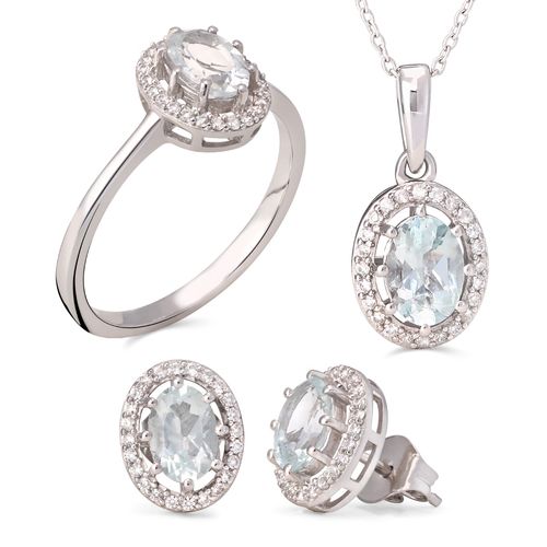 Conjunto em Prata 925 com Água Marinha 196831