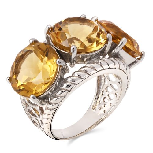 Anel em Prata 925 com Citrinos Redondos 196829