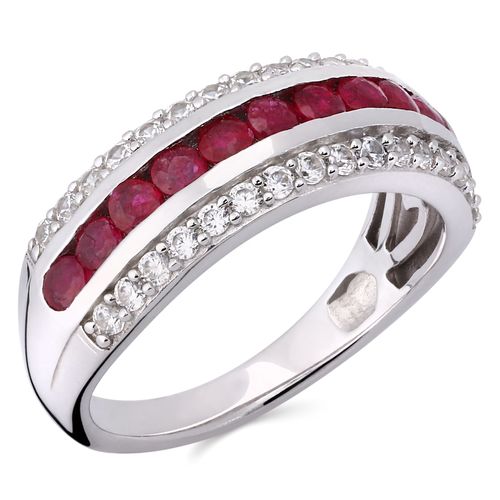 Meia Aliança em Prata 925 com Rubis e Zircônias 199377