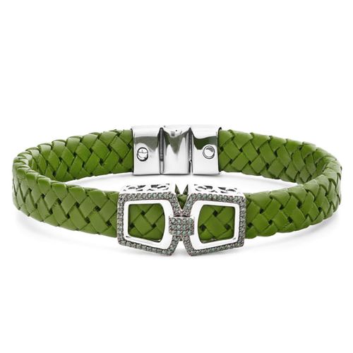 Bracelete em Prata 925 em Couro e Diamantes Verdes 154124