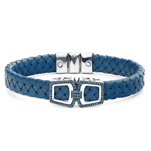 Bracelete em Prata 925 em Couro e Diamantes Azuis 154123