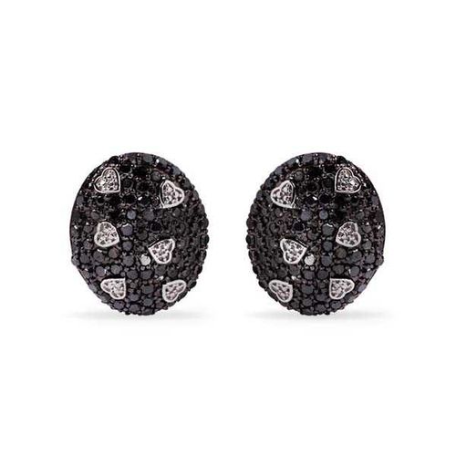 Par de Brinco em Prata 925 Corações com Diamantes Negros 131503