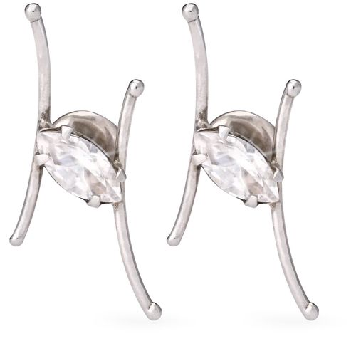 Par de Brinco em Ouro Branco 18k Estilizado com Zircônias 199447