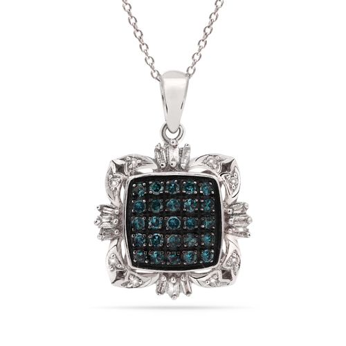 Pingente em Prata 925 com Diamantes Azuis e Brancos 127367