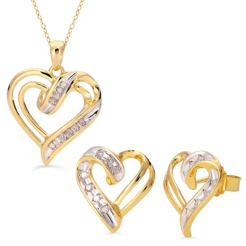 Par de Brinco e Pingente em Prata 925 Coração com Diamantes Ice 196781