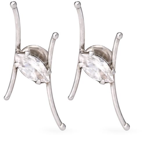 Par de Brinco em Ouro Branco 18k Estilizado com Zirconias 199447