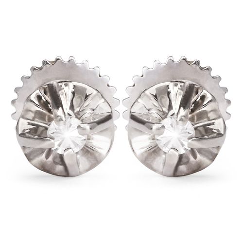 Par de Brinco em Ouro Branco 1 k Solitário com Diamantes 199449