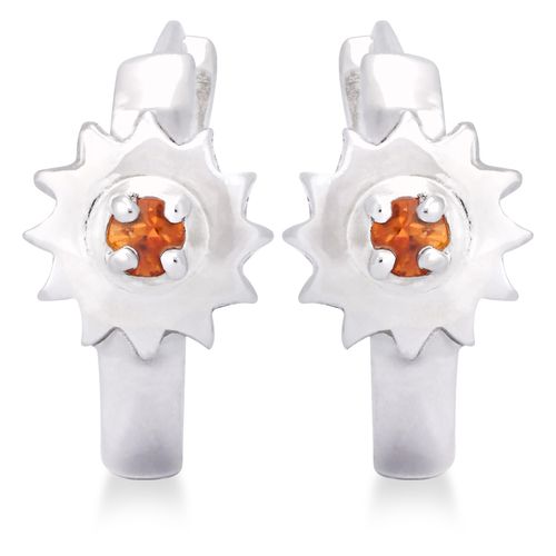 Par de Brinco Argola em Prata 925 Sol com Safiras 199024 Par de Brinco Argola em Prata 925 Sol com Safiras 199024