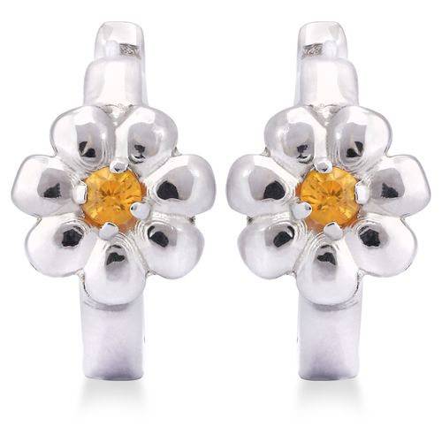 Par de Brinco Argolaem Prata 925 Flor com Safiras 199027