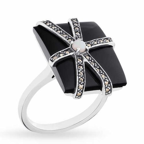 Anel em Prata 925 com Ônix, Marcassitas e Opala 142854