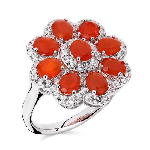 Anel em Prata 925 Flor  com Opalas Laranjas e Zirconias 154133
