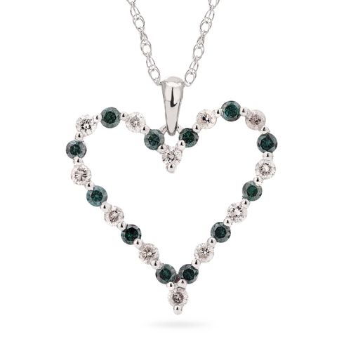 Pingente em Prata 925 Coração com Diamantes Brancos e Azuis 127502 Pingente em Prata 925 Coração com Diamantes Brancos e Azuis 127502