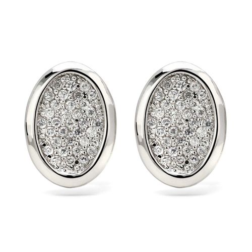 Par de Brinco em Prata 925 Oval com Zirconias 183528 Par de Brinco em Prata 925 Oval com Zirconias 183528