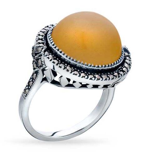 Anel em Prata 925 com Ágata Amarela com Marcassitas 142774