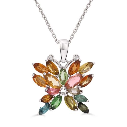 Pingente Borboleta em Prata 925 com Turmalinas Coloridas e Zircônias 143122