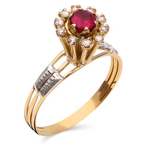 Anel em Ouro Amarelo 18k Formatura Pedra Sintética Vermalha 196666 Anel em Ouro Amarelo 18k Formatura Pedra Sintética Vermalha 196666