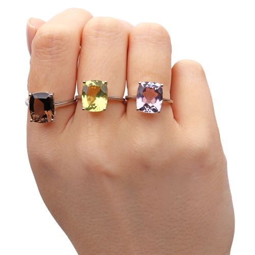 Kit Aneis em Prata 925 Citrino, Ametista e Topázio Smoke 196318