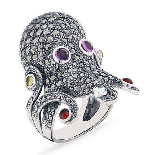 Anel em Prata 925 com Mix de Pedras Brasileiras e Marcassitas 142763