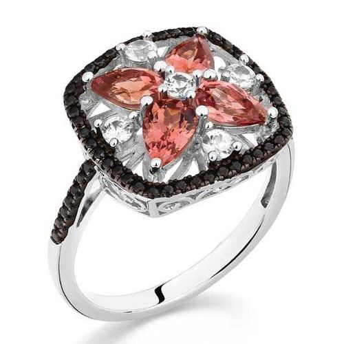 Anel em Prata 925 Quadrado com Granadas, Zircônias e Espinélios Negros 147703