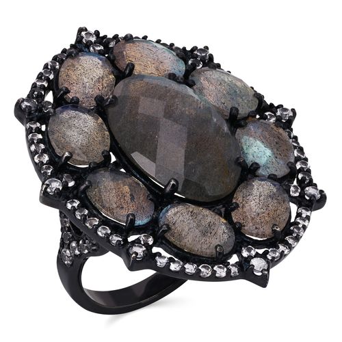 Anel em Prata Luxo de Labradorita e Topázios Brancos 127170