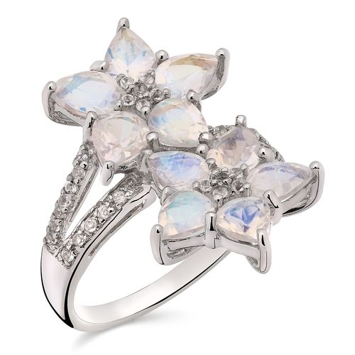 Anel em Prata 925 Com Pedra da Lua e Topázios Brancos 159235