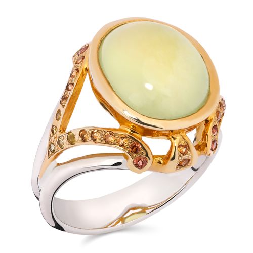 Anel Linha Premium em Prata 925 com Prenita e Safiras Laranjas 185321