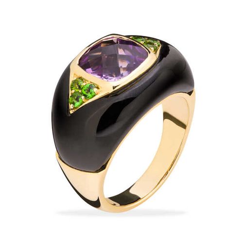 Anel em Prata 925 com Ônix, Ametista e Tsavoritas 131162