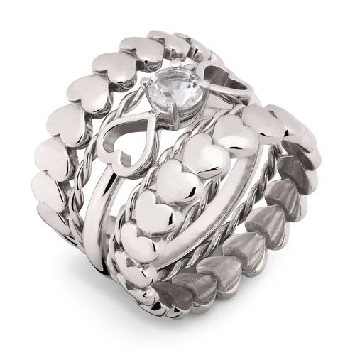 Kit em Prata 925 Honey Com 4 Alianças e 1 Solitário de Cristal 199583