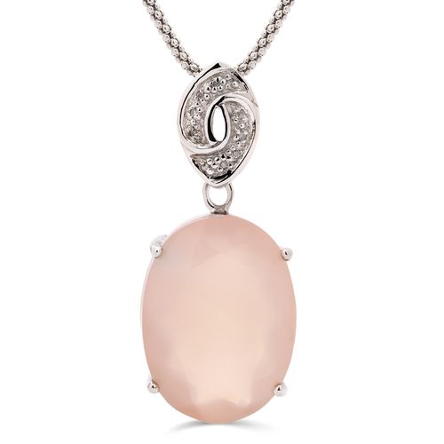 Pingente em Prata 925 com Calcedônia Rosa Oval  e Diamante 159473