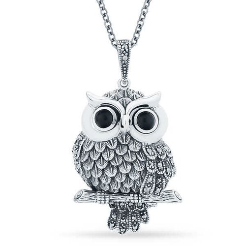 Pingente Coruja em Prata 925 com Ônix e Marcassitas 142761