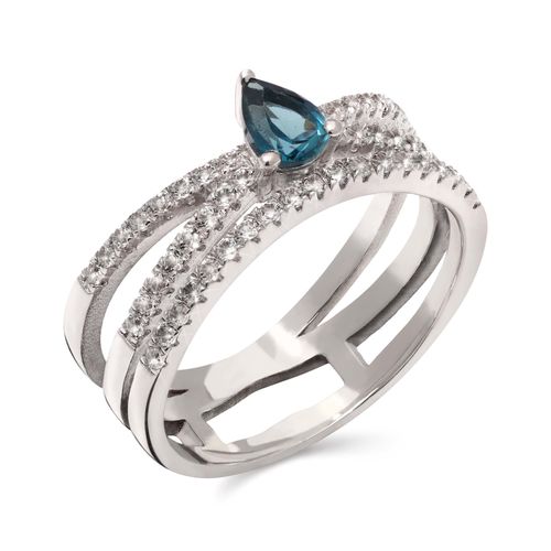 Anel em Prata 925 com Topázio London Blue Gota e Zircônias 151425
