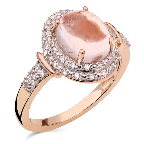 Anel em Prata 925 Morganita Cabuchon Com Zircônias 196309